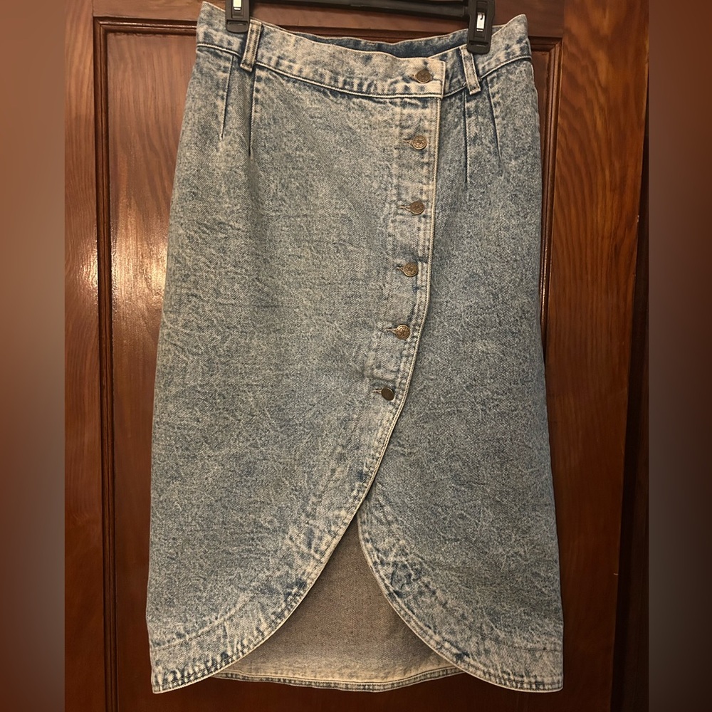 Stuffed Shirt Acid Wash Denim Jean Maxi Asymmetric Skirt Buttons Medium